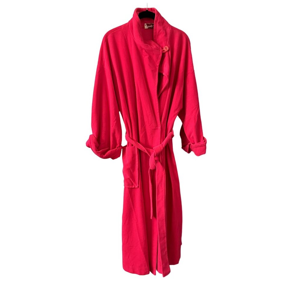 Vanity Fair Womens Red Dacron Polyester Long Robe With Belt & Pockets Size L Mad